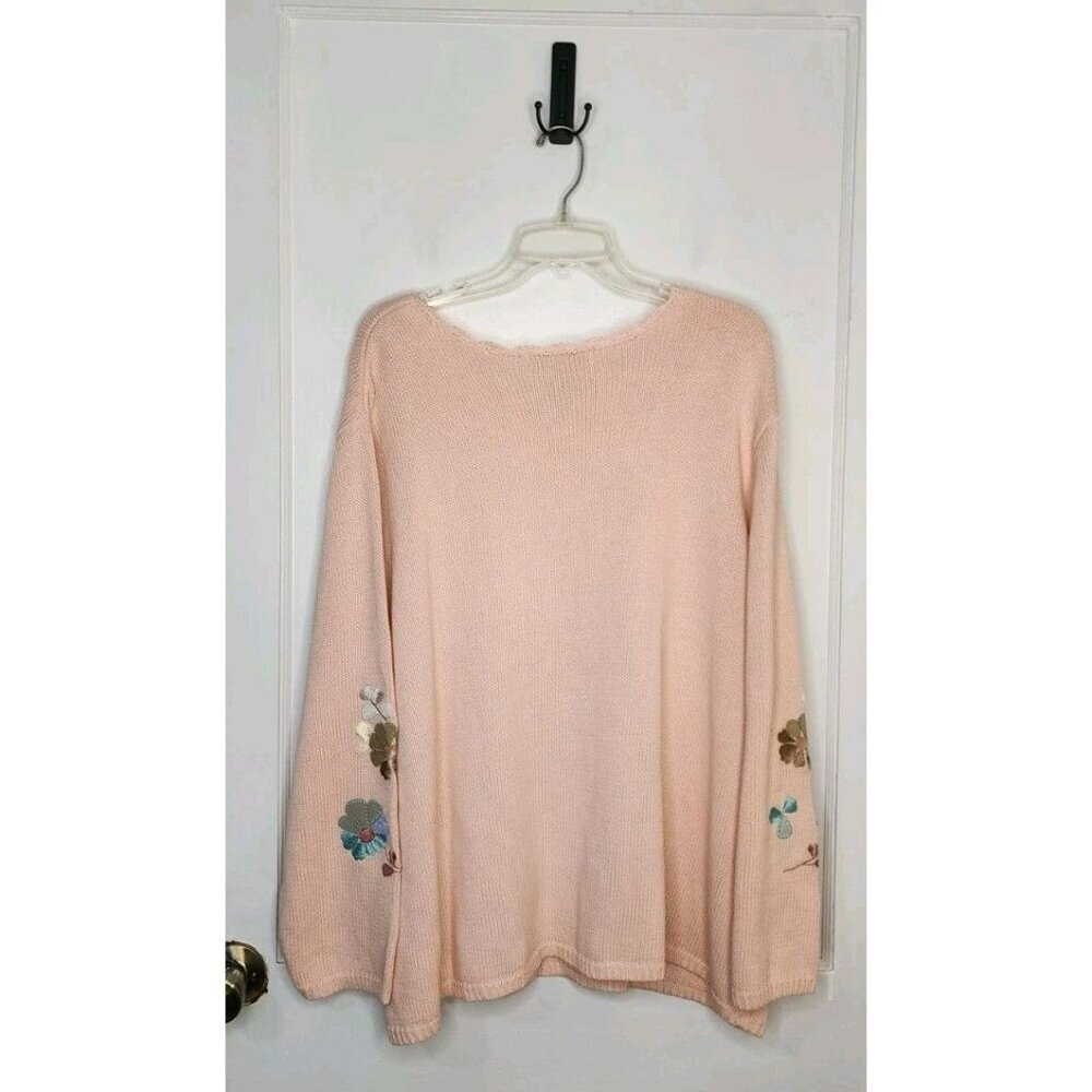 So Forth Embroidered Sequin Floral Cardigan Light Pink Sz 2X Linen Cotton Blend - Picture 2 of 6